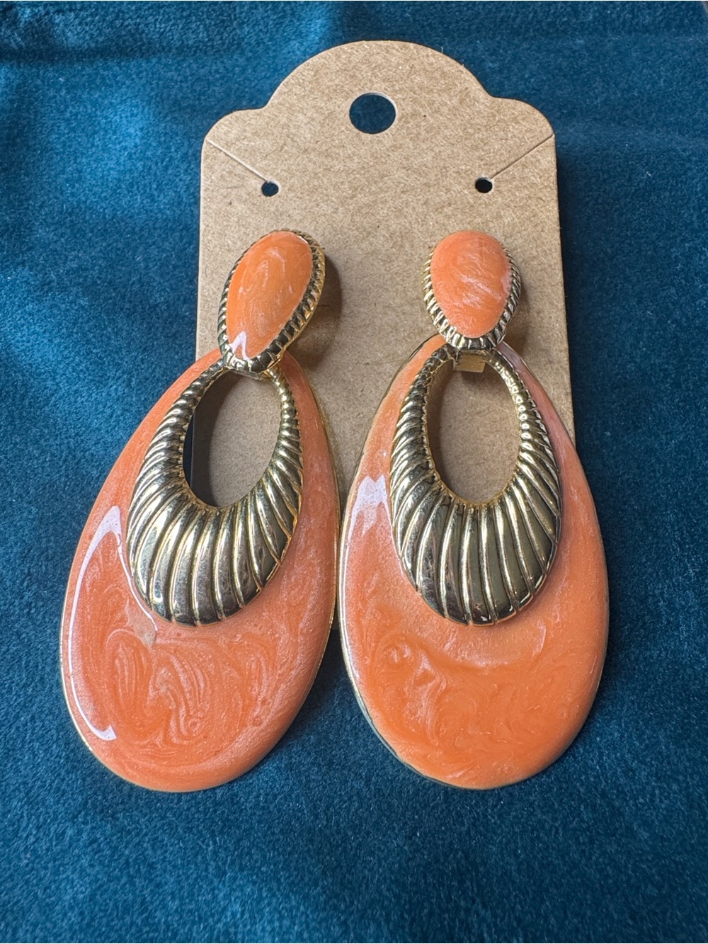 Bold Orange Resin Drop Earrings with Gold Accents